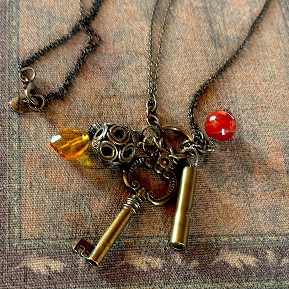 Mud pie 34” Handcrafted Charm Necklace Whistle, Key, Beads